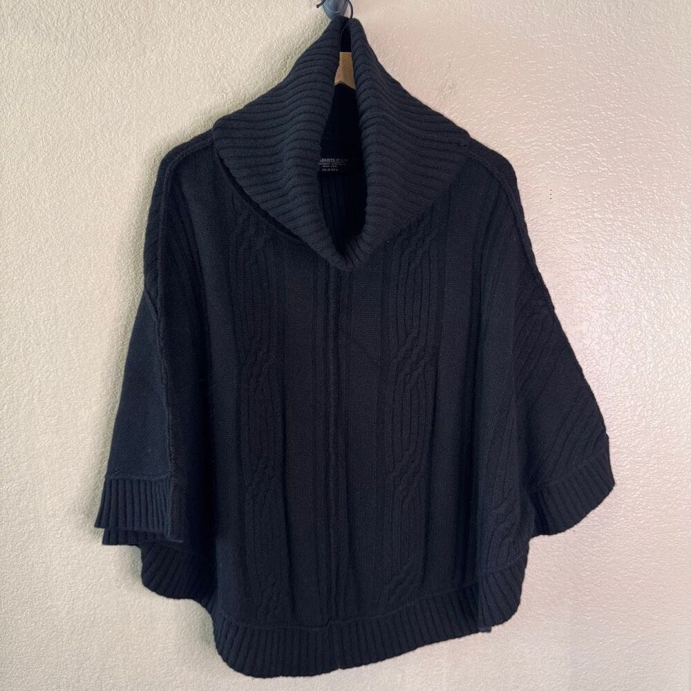 AllSaints Marquis Poncho Sweater Womens Size 6 Black Cable Knit Chunky Lambswool